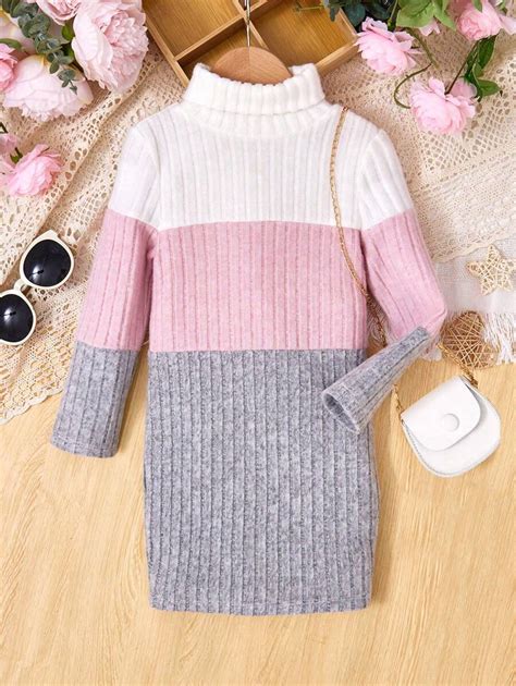 SHEIN Tween Girl Color Block Turtleneck Dress | SHEIN USA