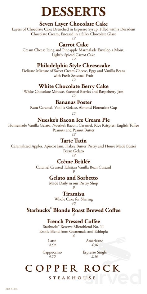 Copper Rock Steakhouse New Buffalo menu in New Buffalo, Michigan, USA