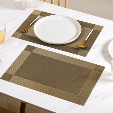 Taupe Reversible Dining Table Mats Set Of 6 Online - Premium Table Mat ...
