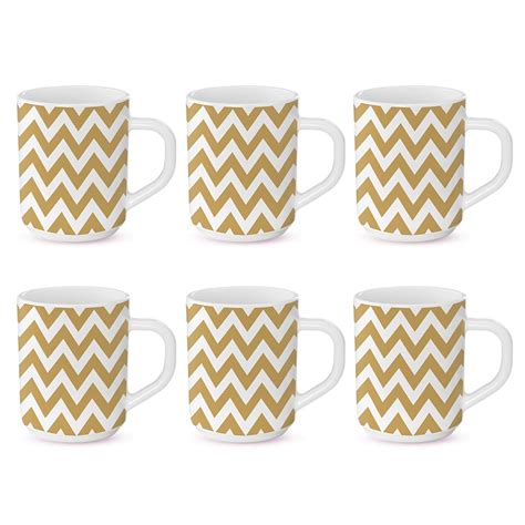 Larah by BOROSIL Gold Waves Opalware Mug, Set of 6 Tea/Coffee Mugs, 240 ...