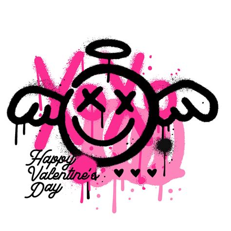 Spray graffiti winged cupid emoji over sprayed abstract shapes and xoxo lettering. Trendy 90s ...