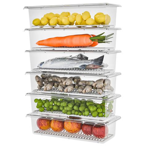 TEX-RO 6 Fridge Storage Containers with Removable Drain Plate & Lids