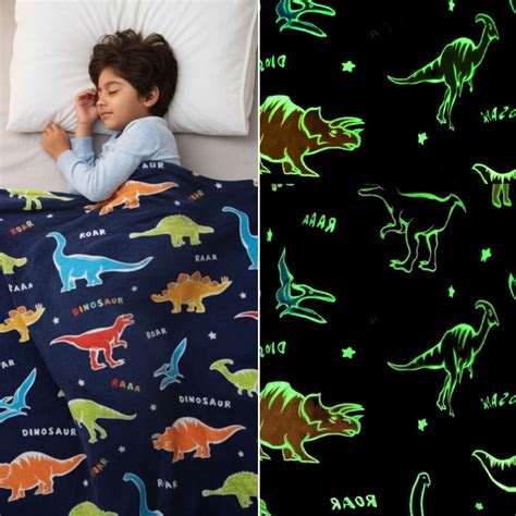 Dark Blue Dinosaur Glow Blanket for kids | Famyo Kids Blanket