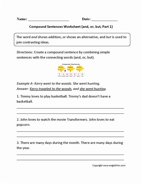 Compound Sentences Worksheet 的图像结果