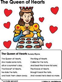 The Queen of Hearts Nursery Rhyme and Activities | Heart nursery ...