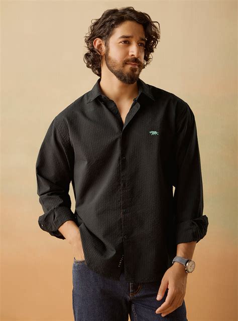 Andamen Black Cotton Seersucker Shirt