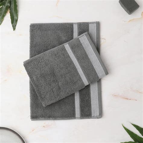 Buy SPACES Hygro Grey Textured Cotton Hand Towel - 40x60cm - Set of 2 ...