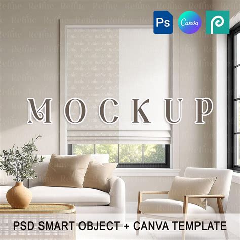 Roman Blind Mockup PSD, Modern White Window Curtain Mockup, Interior ...
