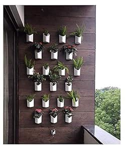 PLANTERS Plastic Wall Hanging Pot, White Front Height - 7", Back Height ...