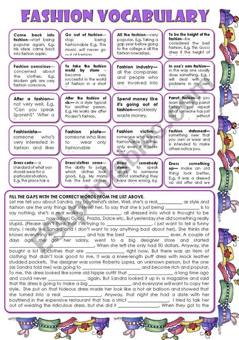 FASHION VOCABULARY. new words and practice. key included =) - ESL ...