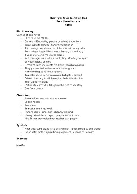 ENG 202: Their Eyes Were Watching God - Chapter Notes & Summary ...