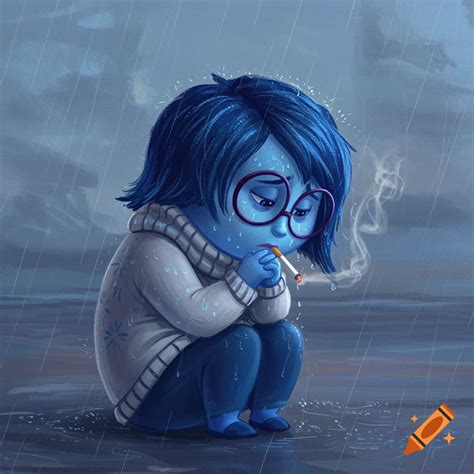 Sadness from Inside Out smoking a cigarette on Craiyon