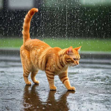 Orange Cat in the Rain | Stable Diffusion Online