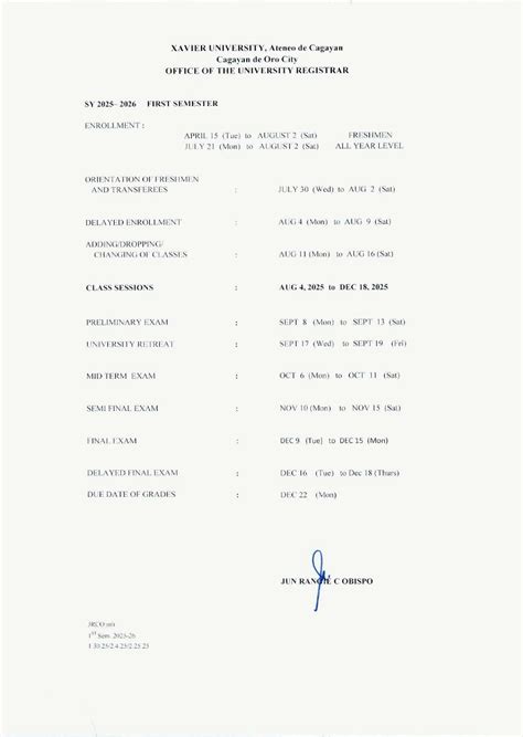 Xavier University - Calendar