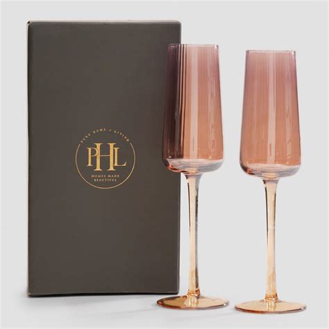 Set of 2 Dark Amber Ribbed Textured Champagne Flutes