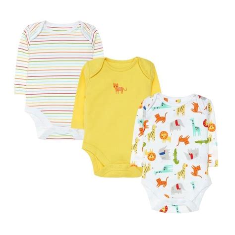 Buy Unisex Full Sleeves Bodysuit Animal Print - Pack Of 3 - Yellow ...