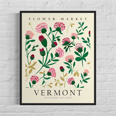 Vermont State Flower, Vermont Flower Market Art Print, Red Clover 1960 ...