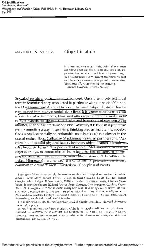 PHIL 249: Nussbaum on Objectification & Feminism - Fall 2024 - Studocu