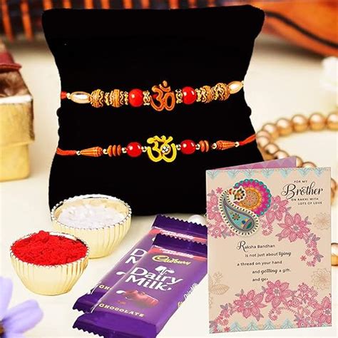 Archies Combo of 2 Rudraksh Rakhi, Roli Tilak & 2 Kitkat Chocolates for ...