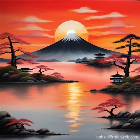 Japanese-Style Painted Sunset | Stable Diffusion Online