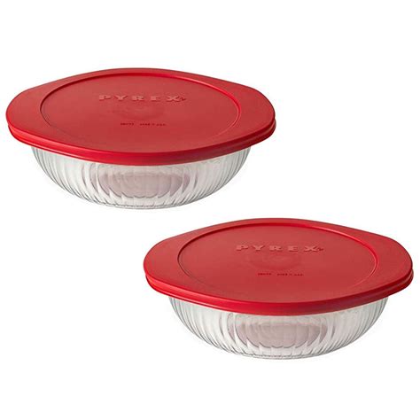 Pyrex 024 2-Quart Sculpted Glass Mixing Bowl and 024-PC Red Plastic ...