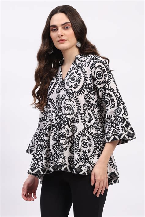 White Monochrome Fit & Flare Cotton Tunic