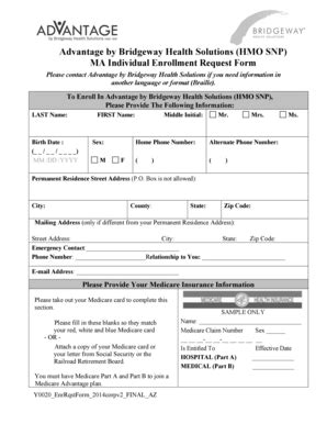 Fillable Online Enrollment Application - Advantage Bridgeway ...