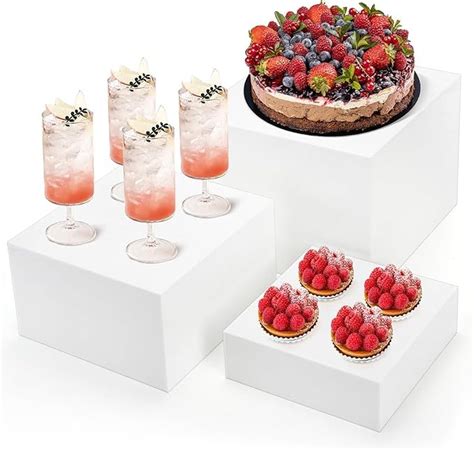 EXPORTIQ Set of 3 Acrylic Cube Riser Hollow Bottom, Glossy White Buffet ...