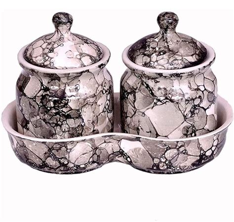 Buy Kreative Homes Ceramic Jars with Lid and Holding Tray Multipurpose ...