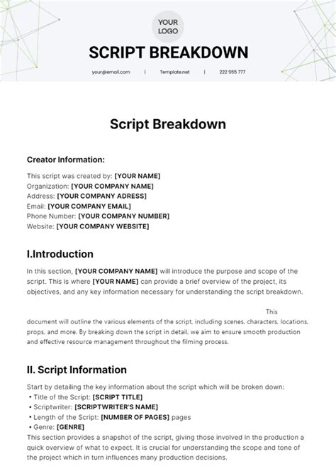 Image result for Script Breakdown Template