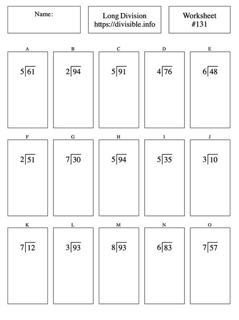 2-Digit divided by 1-Digit Long Division Worksheet #131