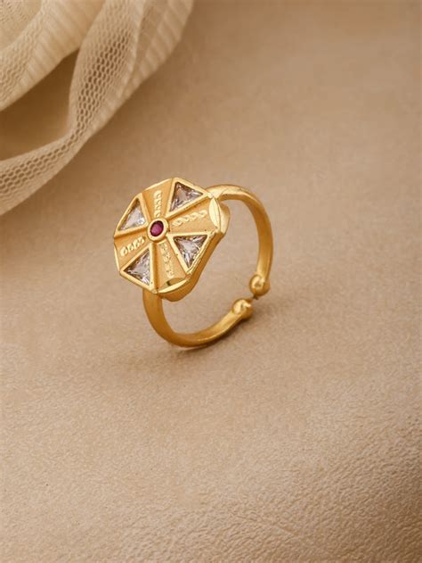 Micro Gold Plated Ad Diamond Studded Adjustable Flower Ring – Kalyani ...
