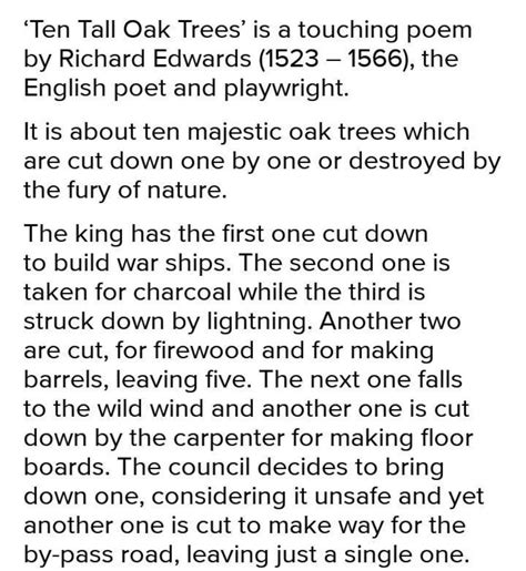 what are the feelings of the poet towards nature in the poem ten tall ...