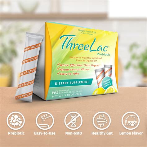 Global Health Trax GHT - Mistura de Bebida Probiotica ThreeLac Limão ...