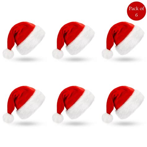 eCraftIndia Red and White Velvet Classic Fur Merry Christmas Hats, San