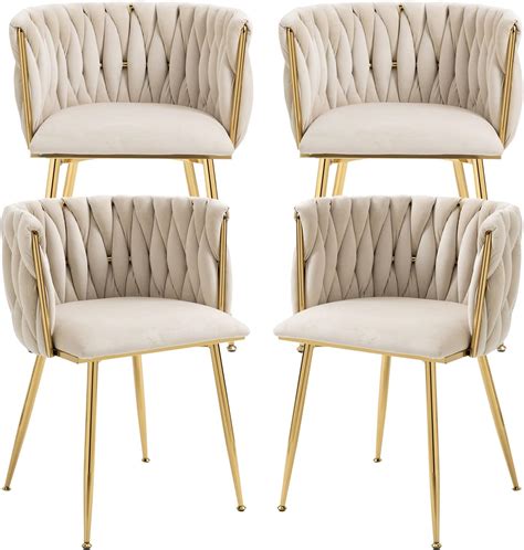 Amazon.com - Nrizc Velvet Dining Chairs Set of 4, Woven Upholstered ...