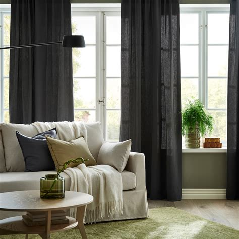 GINSTMOTT curtains, 1 pair, dark grey/with eyelets, 145x250 cm (57x98 ...
