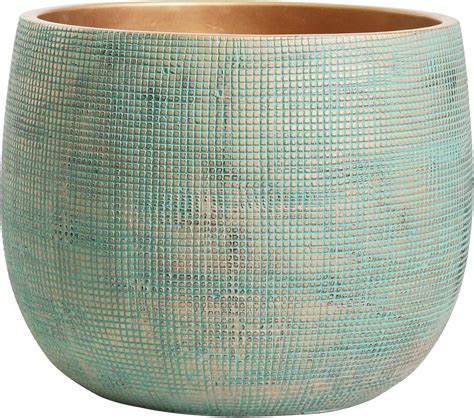 Olly & Rose Bali - Ceramic Green Gold Plant Pot - Large 25cm - Indoor ...