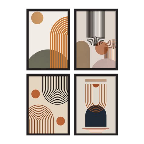 BOHO Inverted U - Bohemian line art set of 4 framed art print (A3 ...