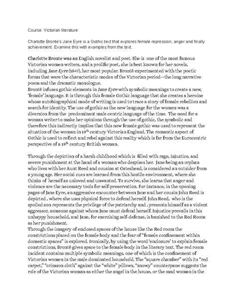 Victorian Literature: Analyzing Female Repression in Jane Eyre - Studocu