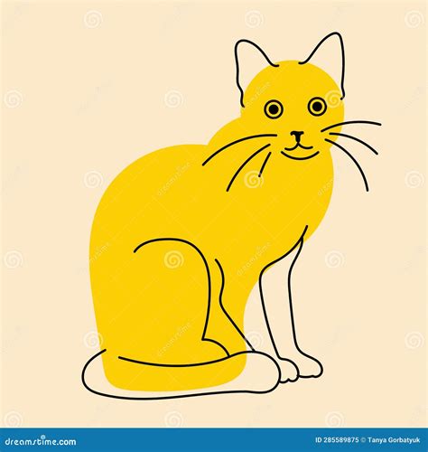 Yellow, Fancy Cat, Kitty. Vector Illustration in Flat Cartoon Style Stock Vector - Illustration ...