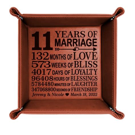 PERSONALIZED - 11 Years of Marriage Engraved Leather Valet Tray ...