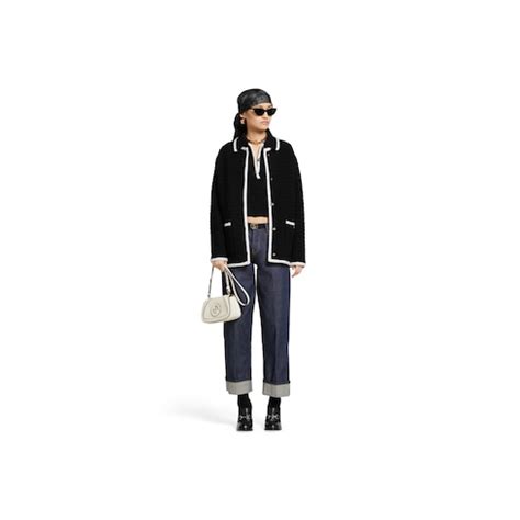 Tweed wool cardigan with embroidery in black and white | GUCCI® UK