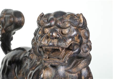 Pair Bronze Foo Dog Lions Chinese Statues
