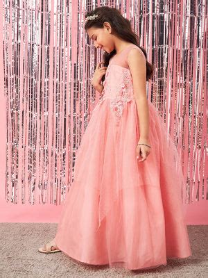 Shop Girls Embellished Applique Fit & Flare Maxi Dress (d-peachdew) Online