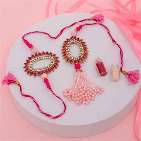 Send Graceful Pink Pearl Bhaiya Bhabhi Rakhi Online