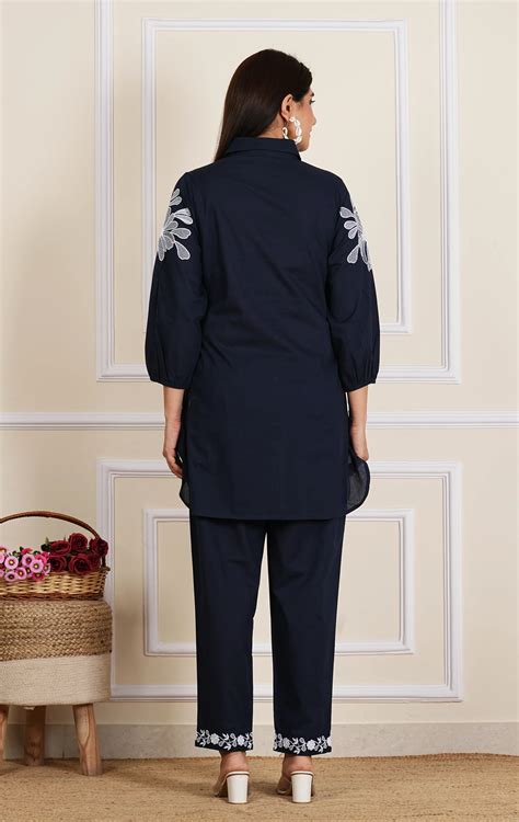 Navy Blue Bold Placement Print Cotton Co-Ord Set – Kaftanize