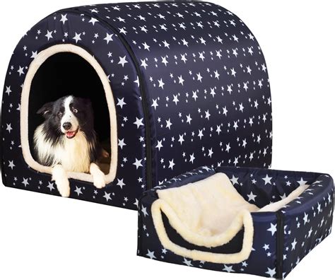 Dog Bed,2 Ways to Use,Indoor Pet House with Fluffy Mat,Removable and ...