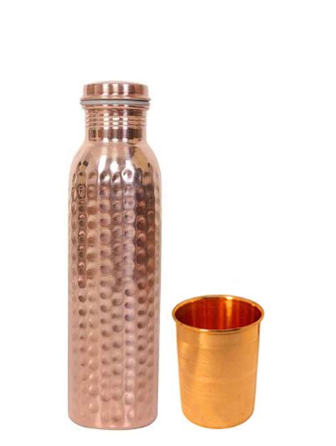 A2Z Mart 1 Litre Hammered Copper Bottle and One Emboss Copper Glass ...
