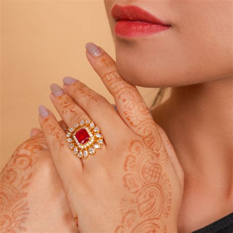 NOOR -E-RUBY STATEMENT AD GOLD PLATED ADJUSTABLE RING – Kaiah